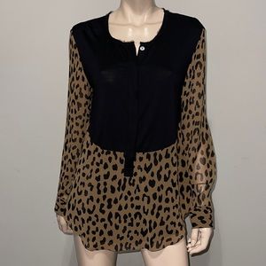 Rachel Roy Long Sleeve Leopard Blouse L